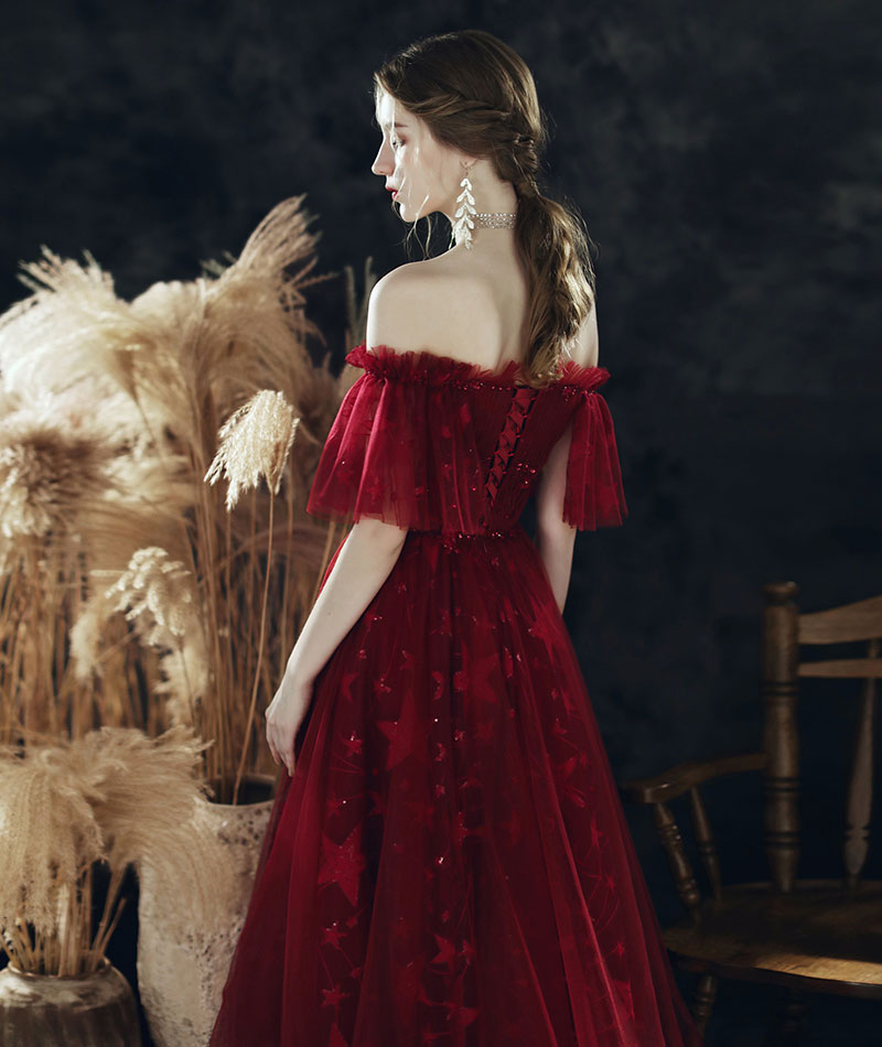 Burgundy sequins long prom dress 8340