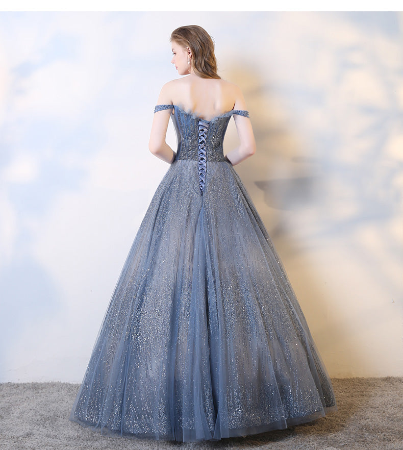 Sparkling tulle sequins long prom dress, evening dress 8105