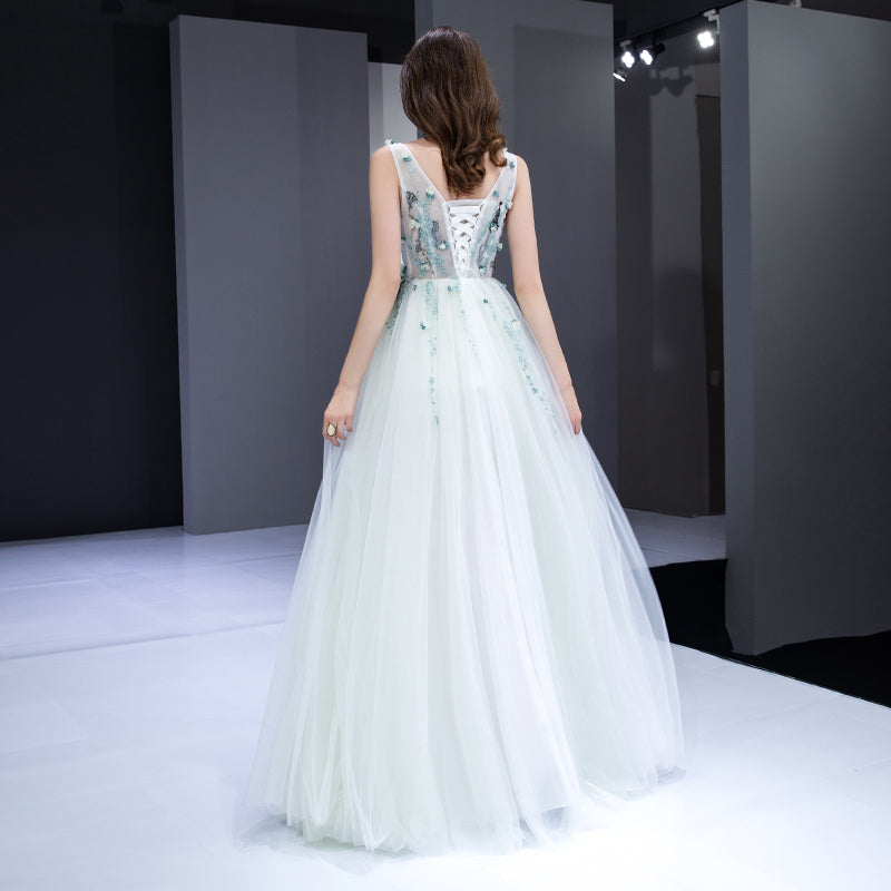 Elegant v neck tulle beads ball gown 8197