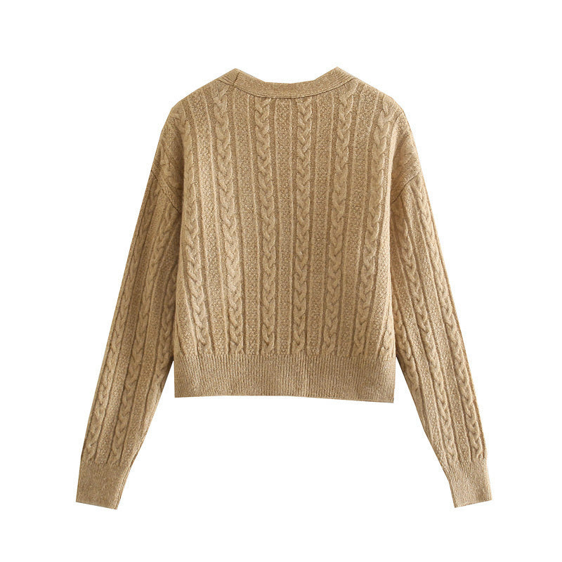 Achtreihiger Strickpullover mit V-Ausschnitt 7739