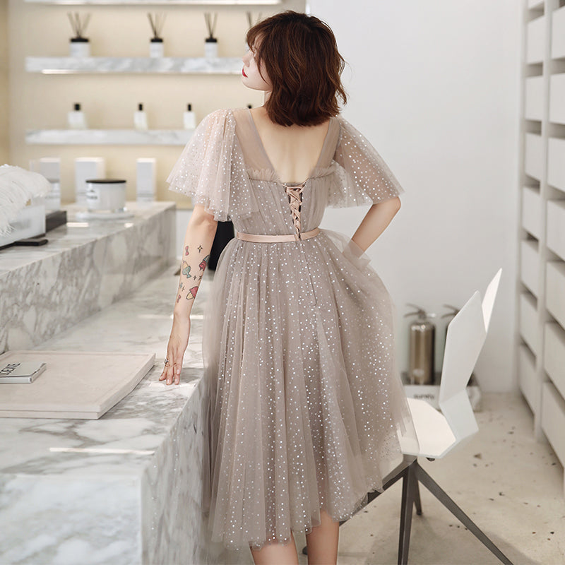 Cute tulle sequins short prom dress 8161