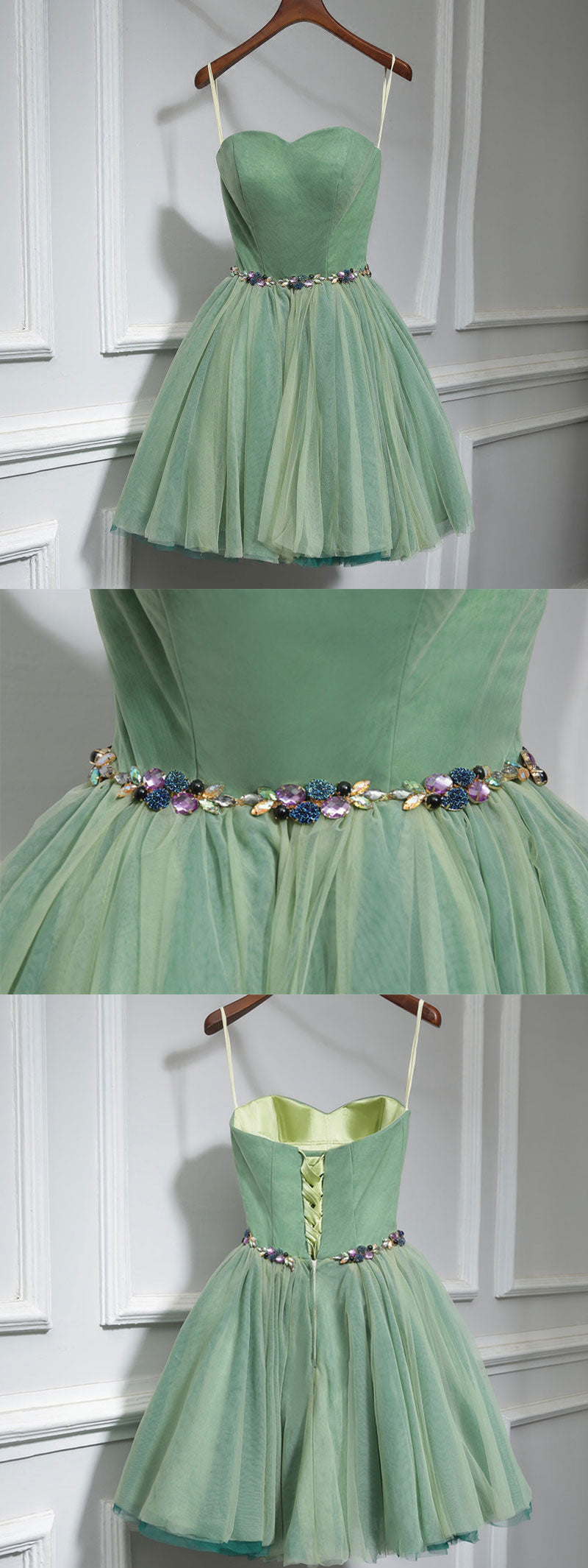 Cute green sweetheart neck short prom dress, homecoming dress 7783