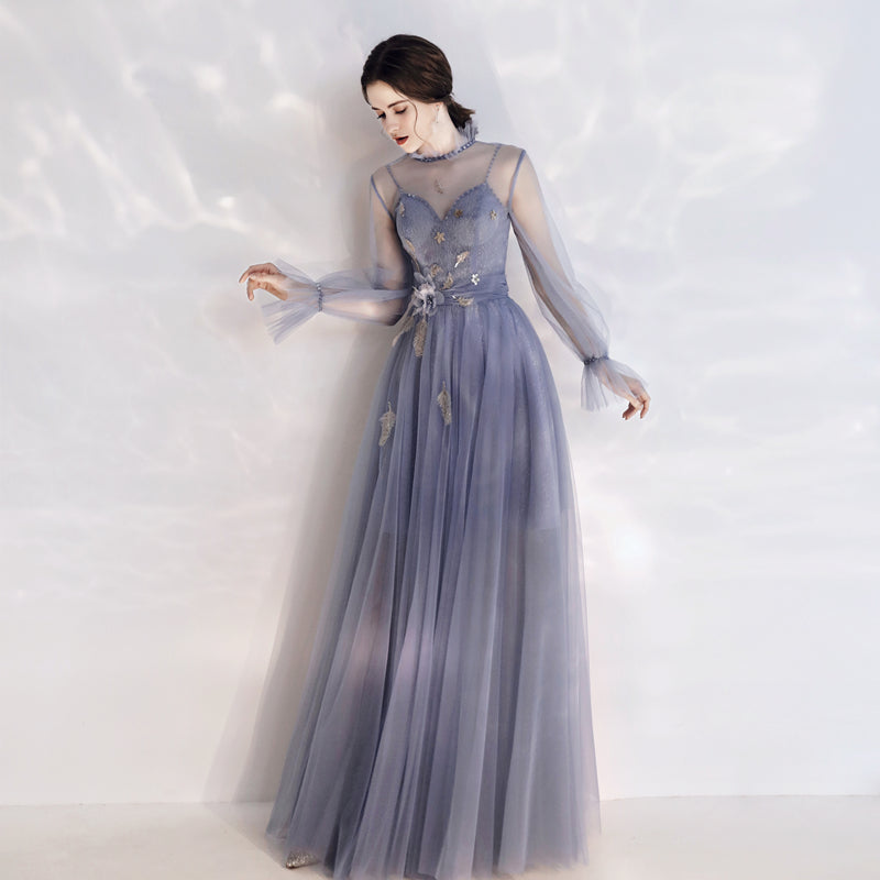 Cute tulle long sleeve prom dress 8164