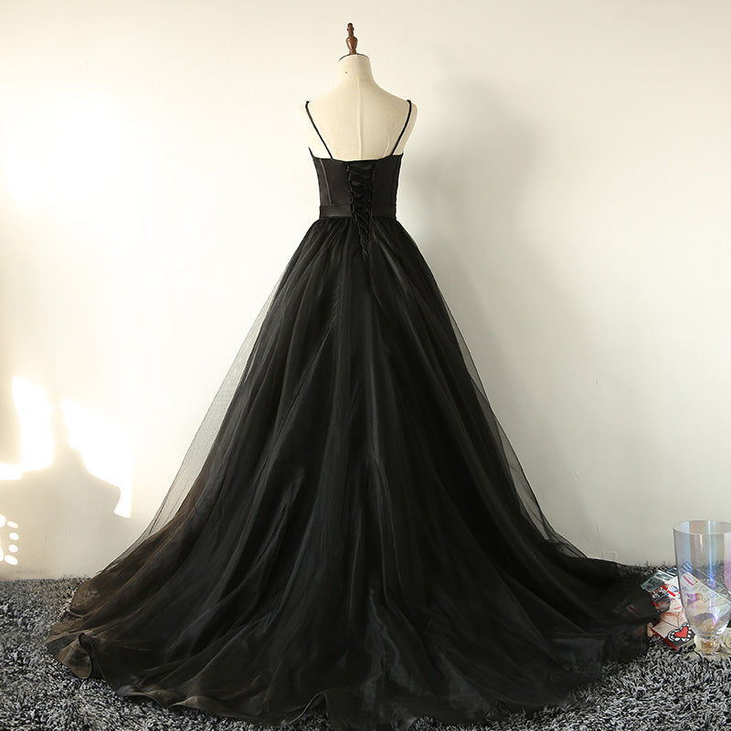 Robe de bal longue en tulle noir, robe de soirée noire 8037