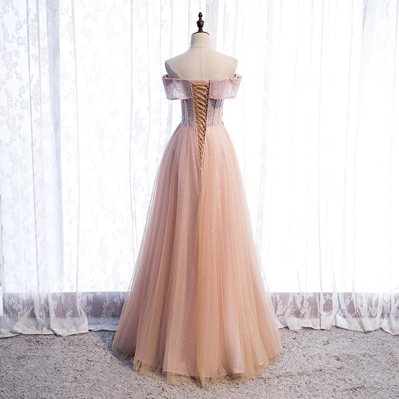 Robe de soirée longue en tulle rose à paillettes 8318