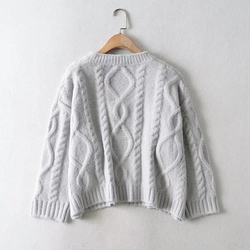 New style temperament versatile V-neck loose casual octet knitted sweater 7759