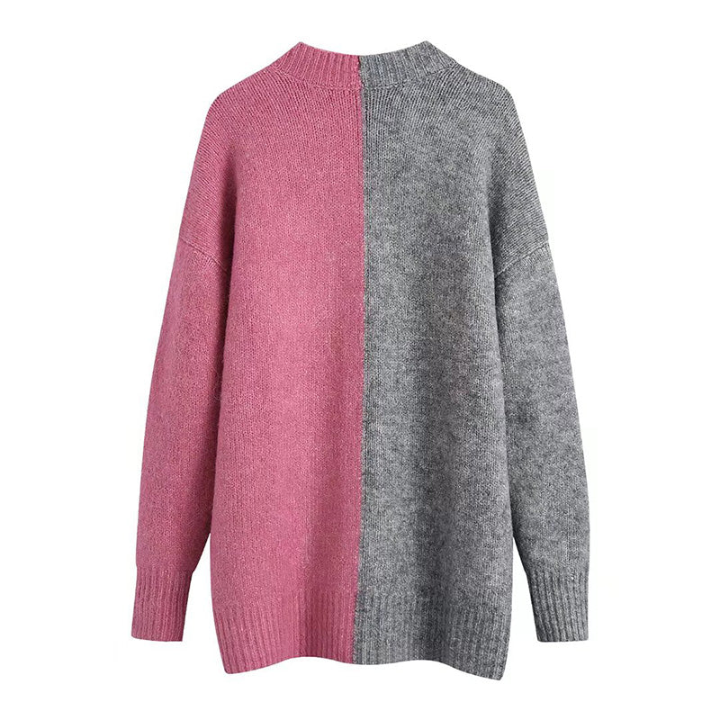 Vielseitiger Langarm-Strickmantel mit V-Ausschnitt und Kontrastnähten 7731