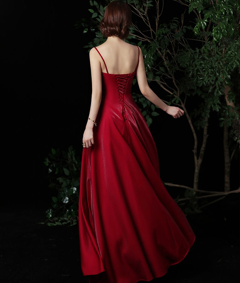 Simple long prom dress burgundy evening dress 8324