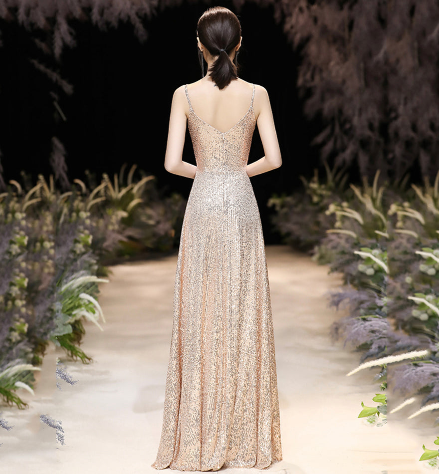 Shiny v neck sequins long prom dress evening dress 8371