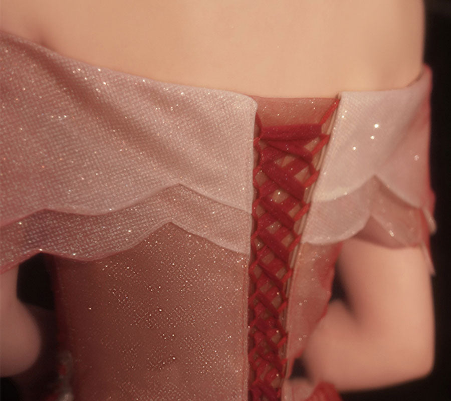 Burgundy sequins long prom dress formal dress 8353