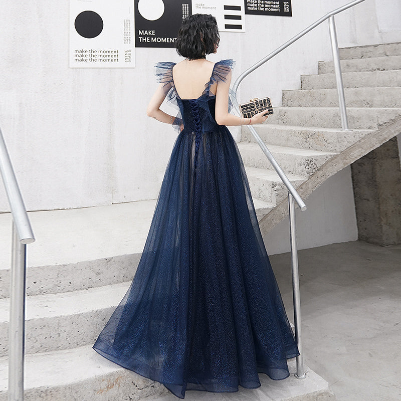 Blue tulle long prom dress blue evening dress 8226