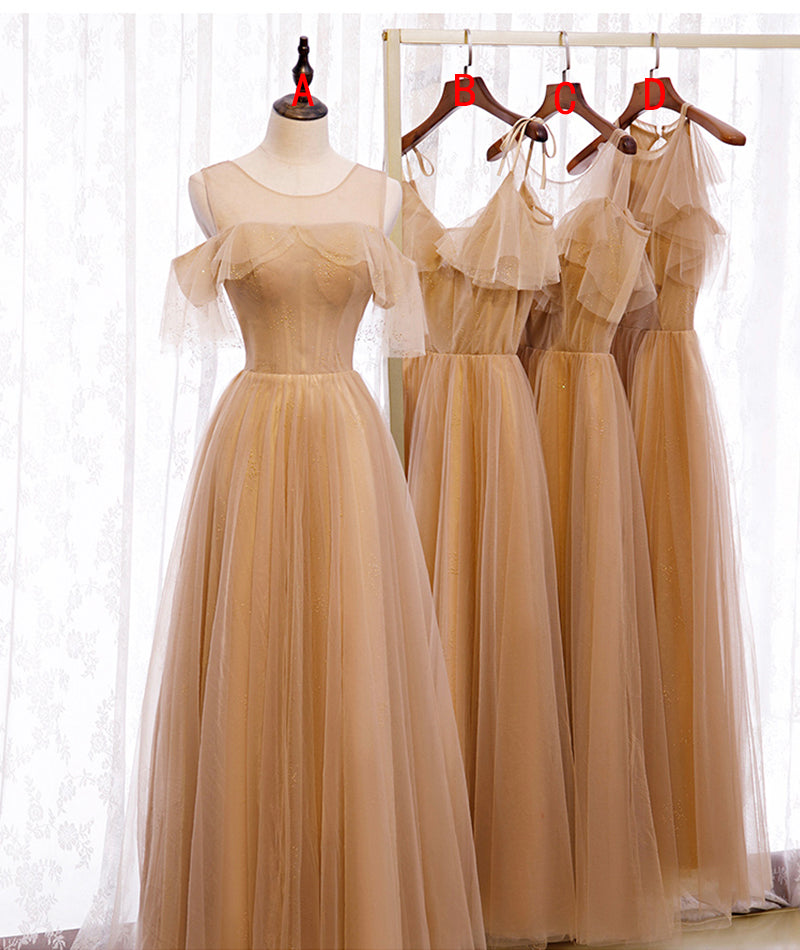 High quality A line tulle long prom dress bridesmaid dress 8370