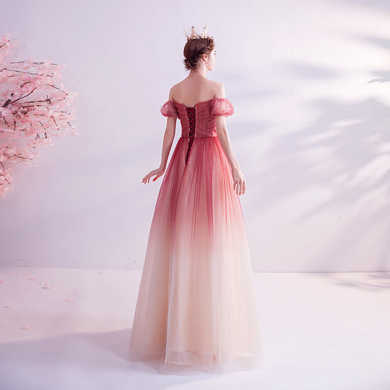 Robe de soirée longue en tulle bordeaux 8272