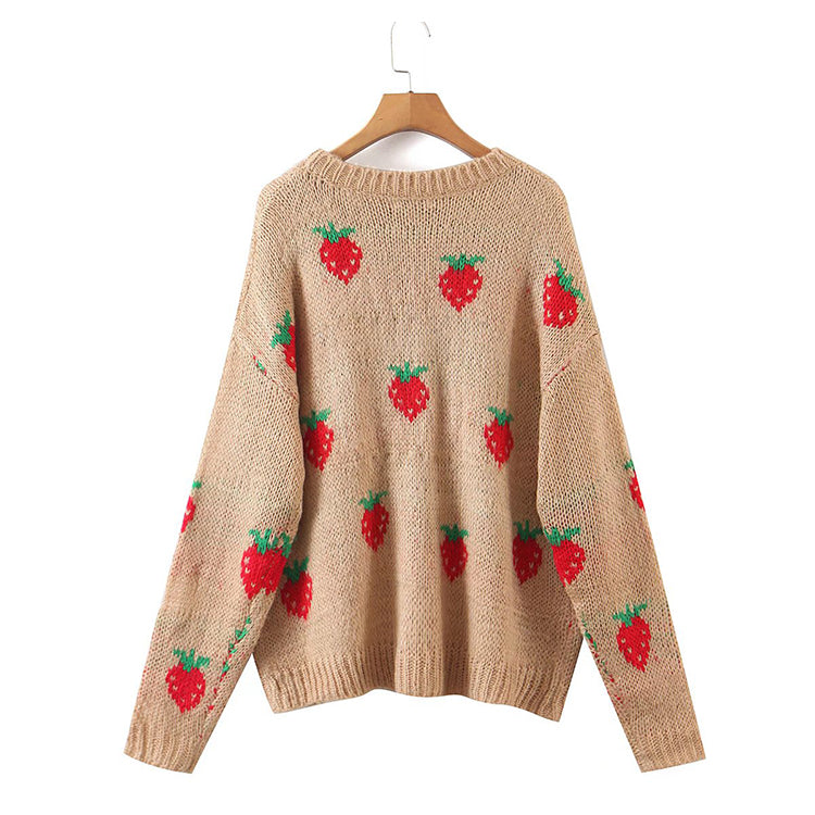 Pull jacquard en mohair fraise, col rond ample, 7743