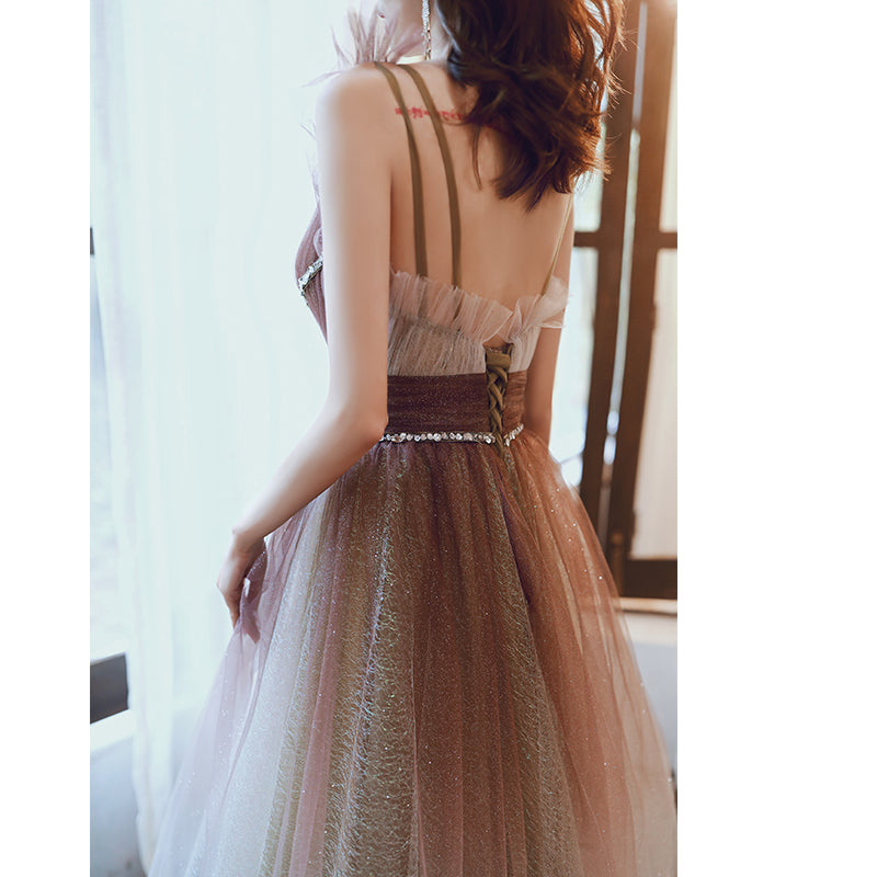 Stylish v neck tulle sequins prom dress evening dress 8234