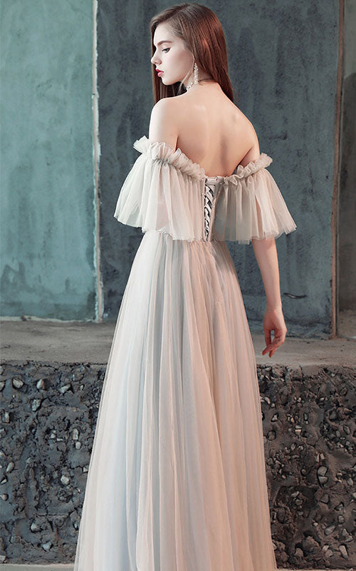 Stylish tulle off shoulder long prom dress, evening dress 7861