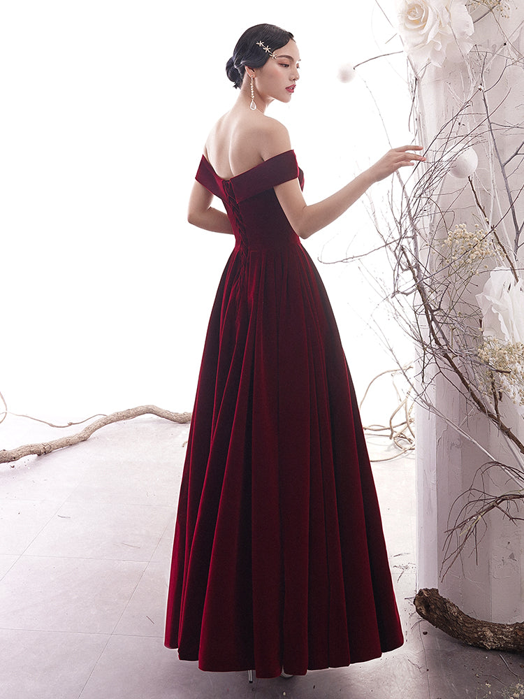 Robe de soirée longue en velours bordeaux 8264