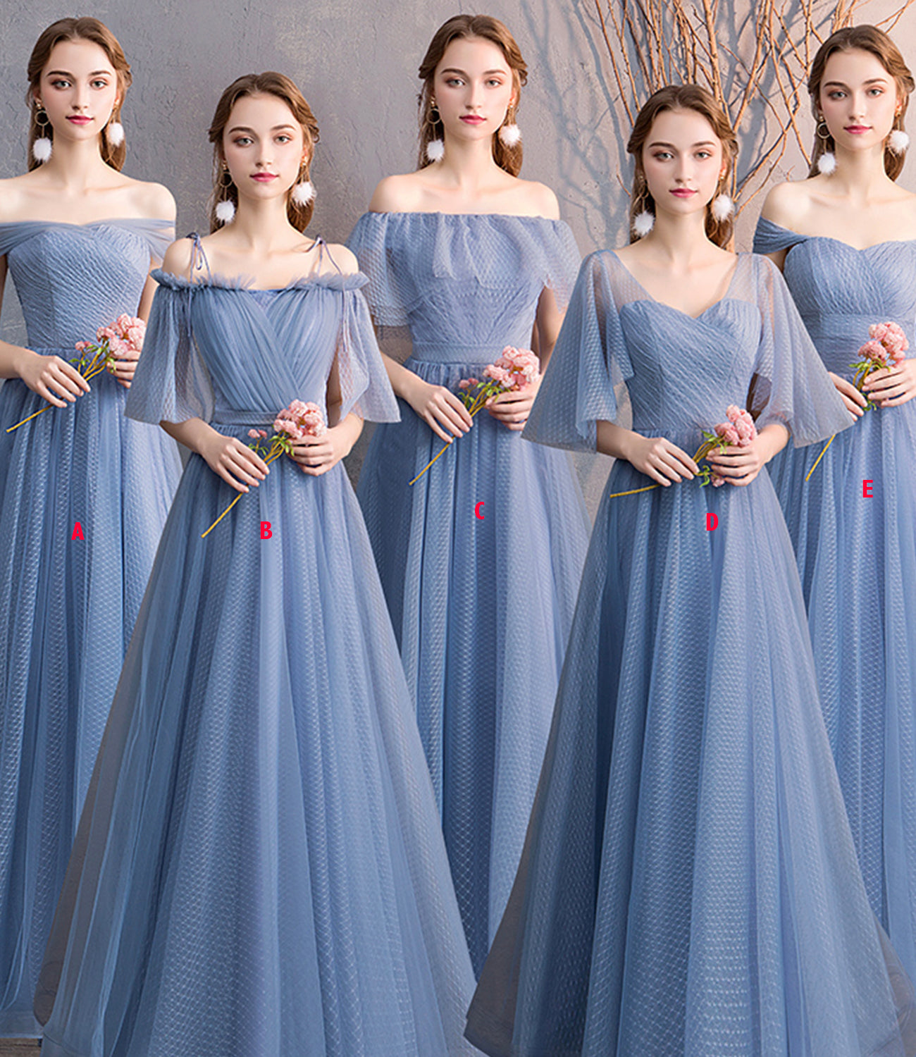 Blaues langes Ballkleid aus Tüll, schlichtes Abendkleid 8866