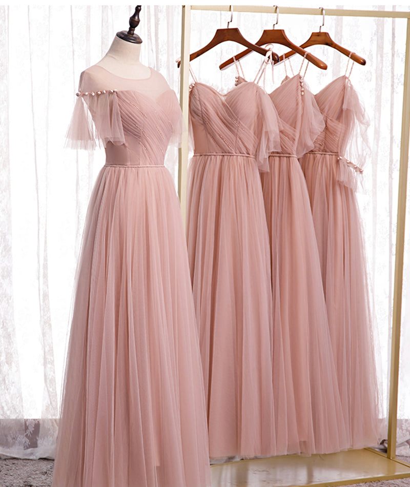 Robe de soirée longue en tulle rose élégante en forme de A-line 8369