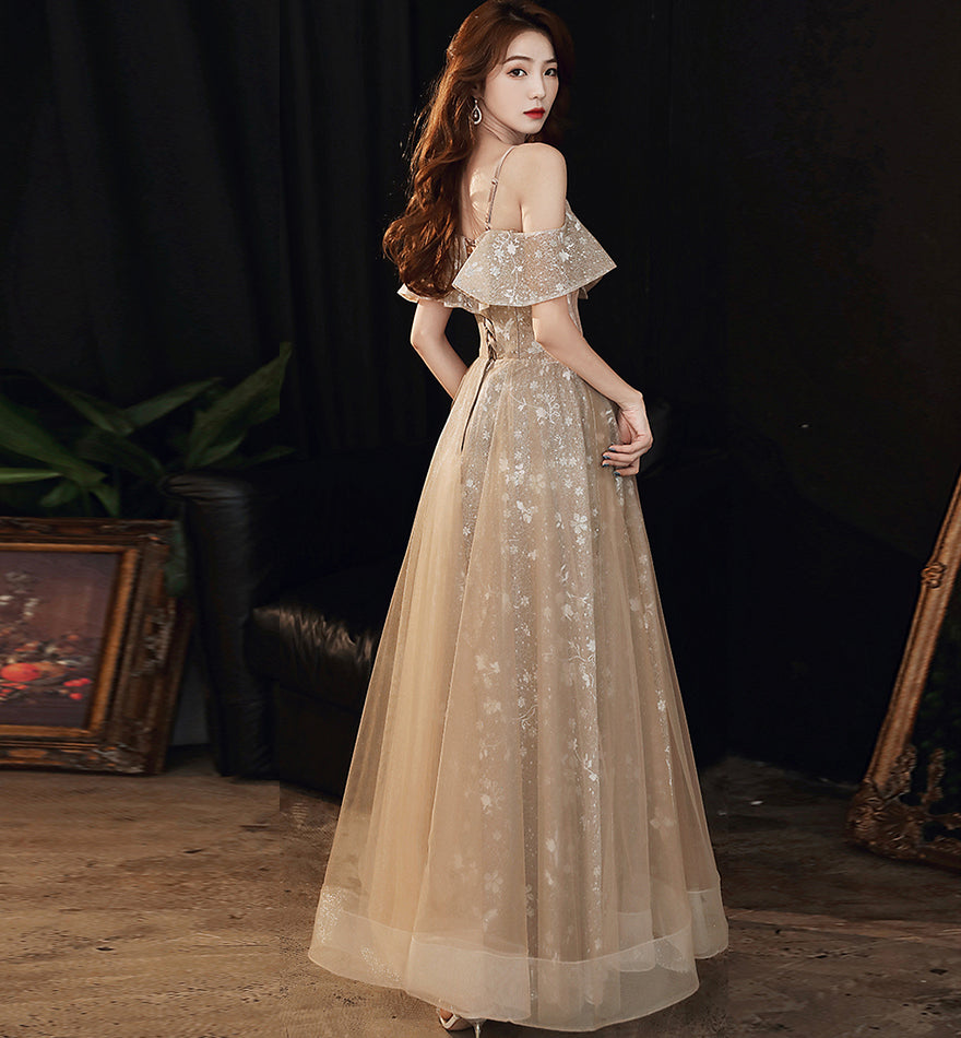 Cute tulle lace long prom dress evening dress 8461