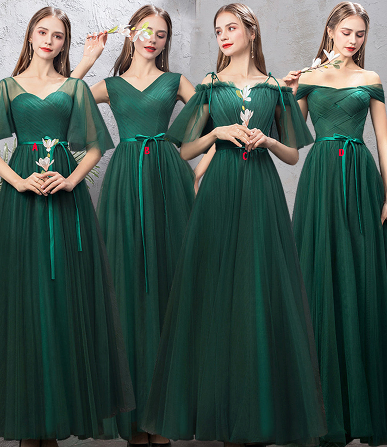 Robe de soirée longue en tulle vert avec ligne A 8868
