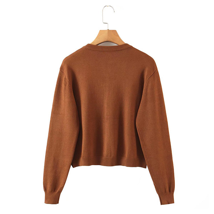 Herbstliche, sensationelle, kurze Strickjacke mit Rundhalsausschnitt im ausländischen Stil 7719