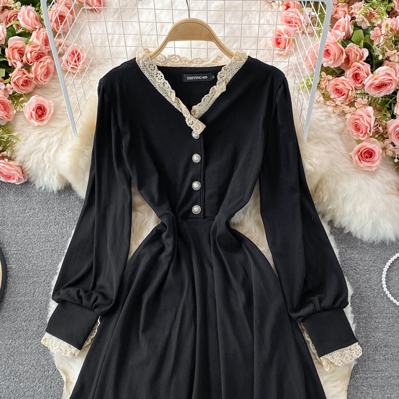 Cute A line long sleeve dress fashion dress 446