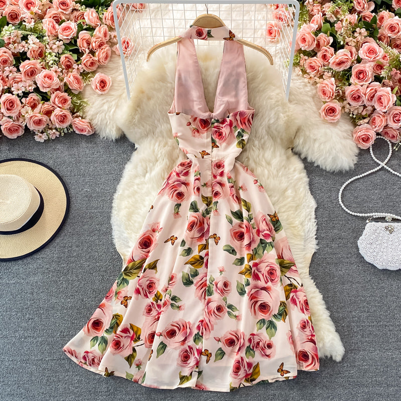 Cute floral short A line dress fashion dress 449