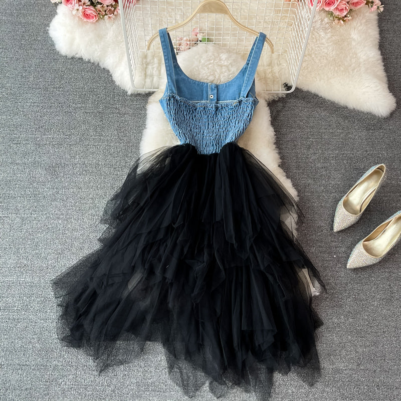 Lovely denim patchwork dress A line fashion dress 427