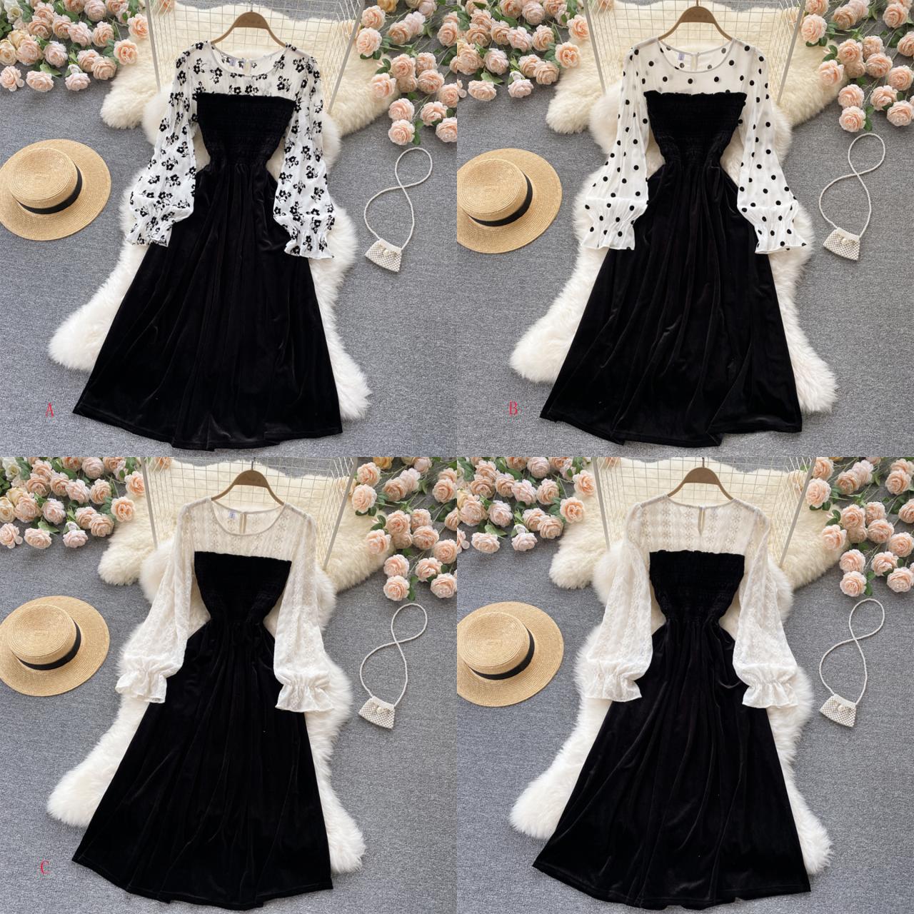 Lovely stitching long sleeve dress 440