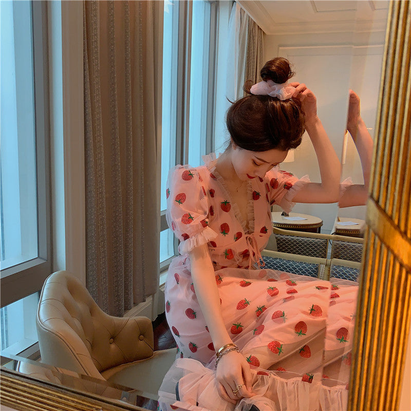 Cute tulle strawberry A line dress 409