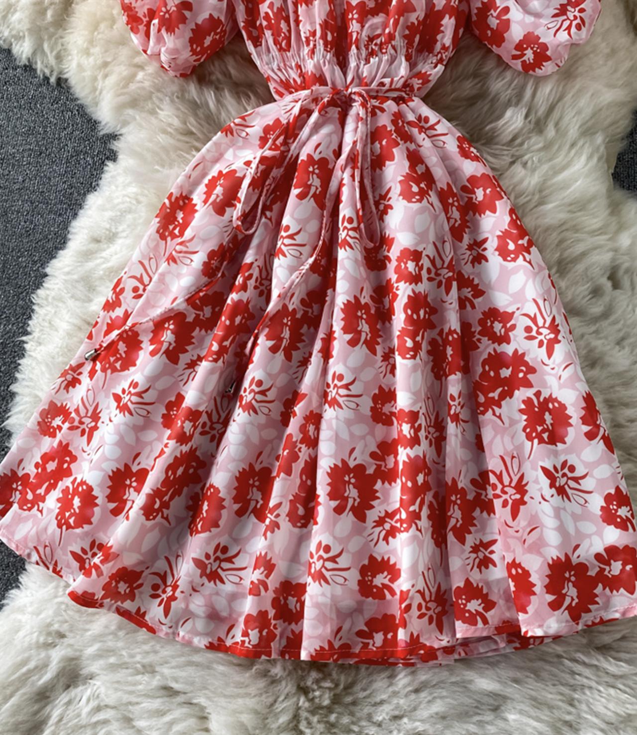 Cute A line floral dress fashion dress 691