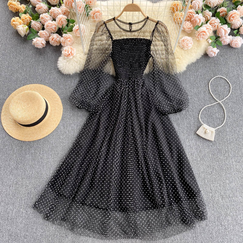 Cute A line tulle long sleeve dress fashion dress 627