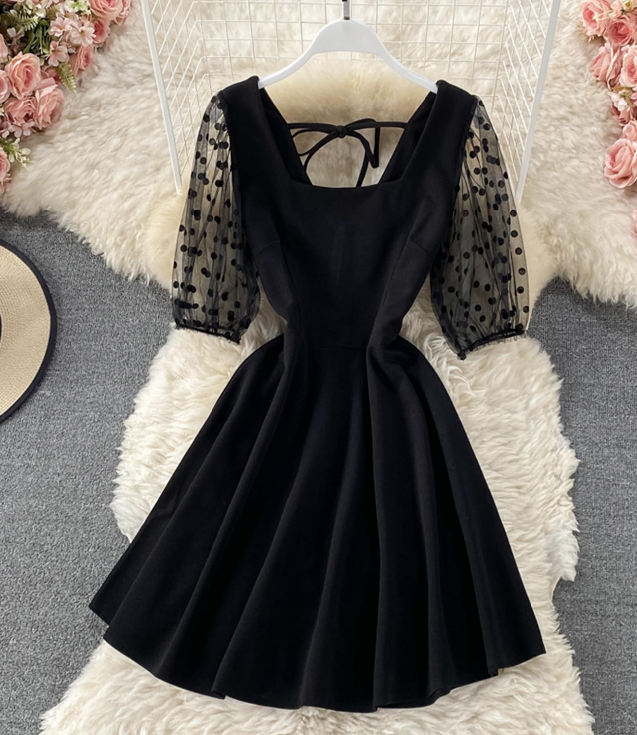 Black A line short dress fashion dress 657