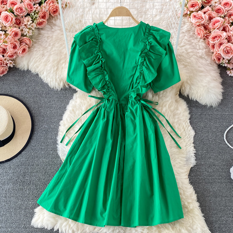 Cute A line v neck short dress fashion dress 549