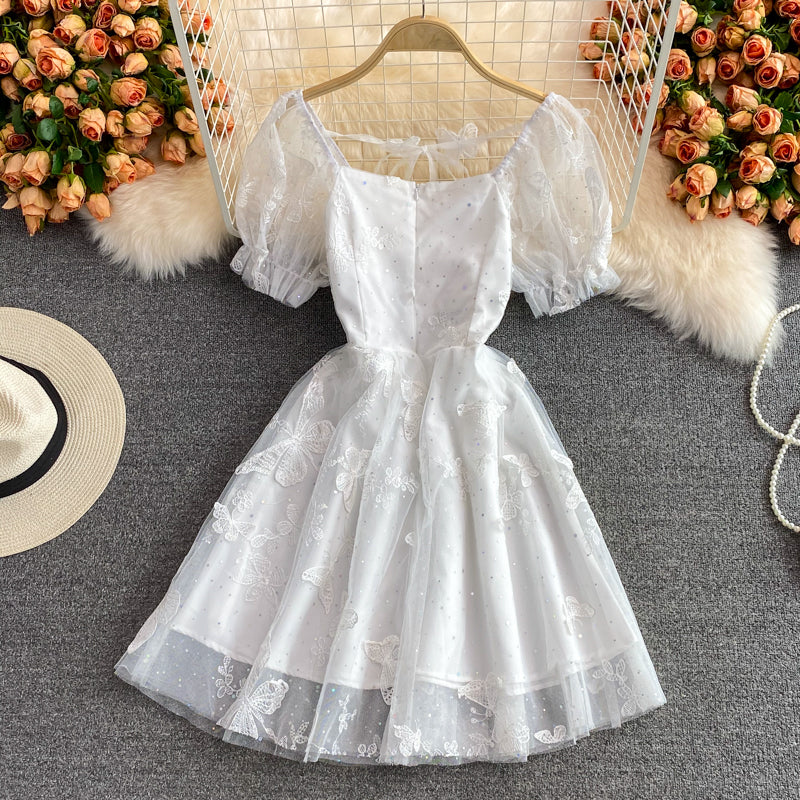 Cute A line lace short dress fashion dress 530