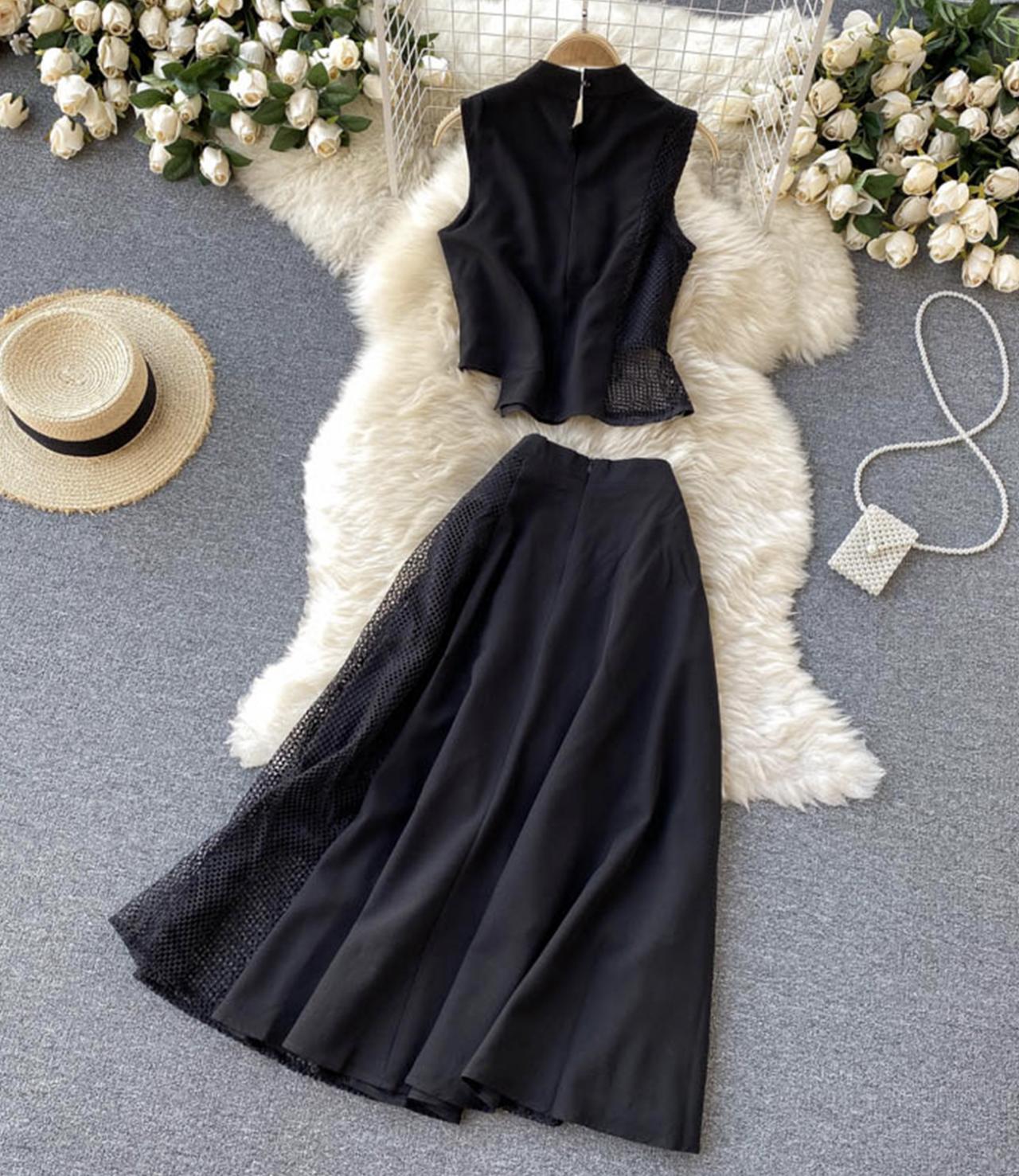 Black two pieces dress fashion dress 663