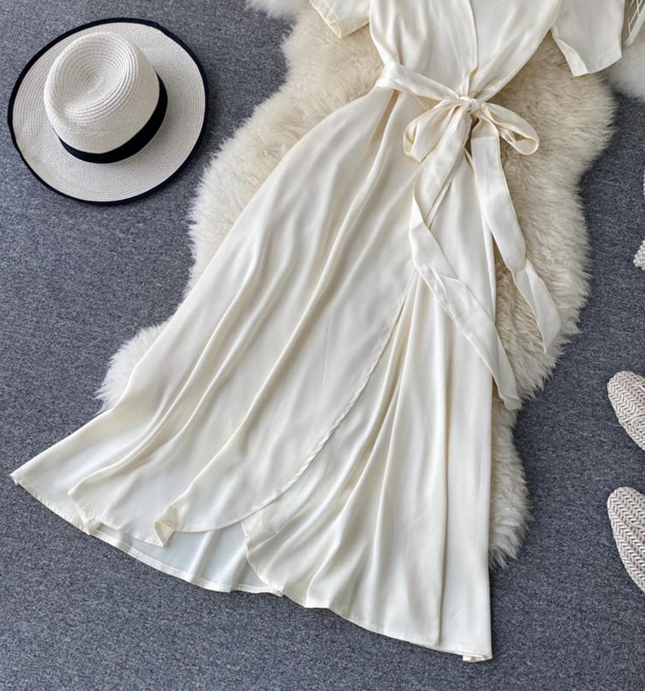 Simple v neck short dress fashion dress 647