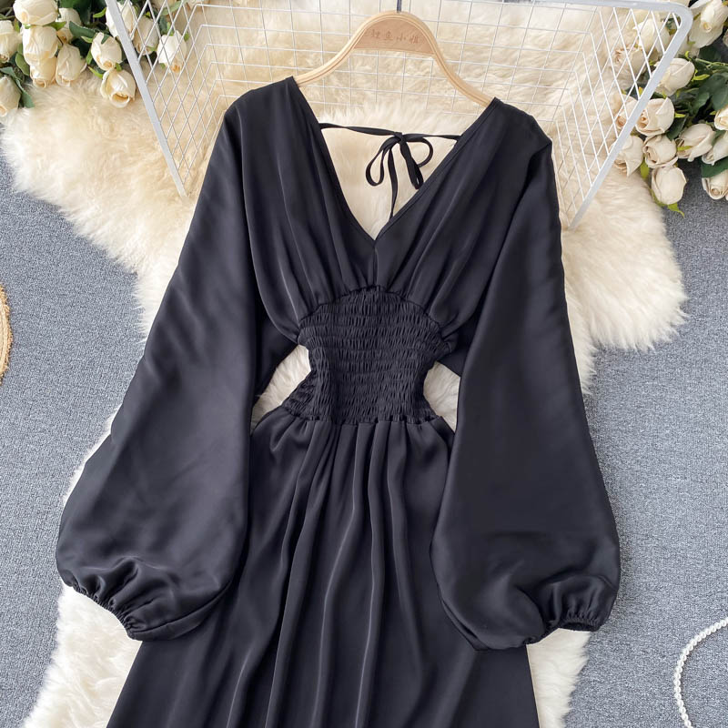 Cute v neck long sleeve dress fashion dress 407