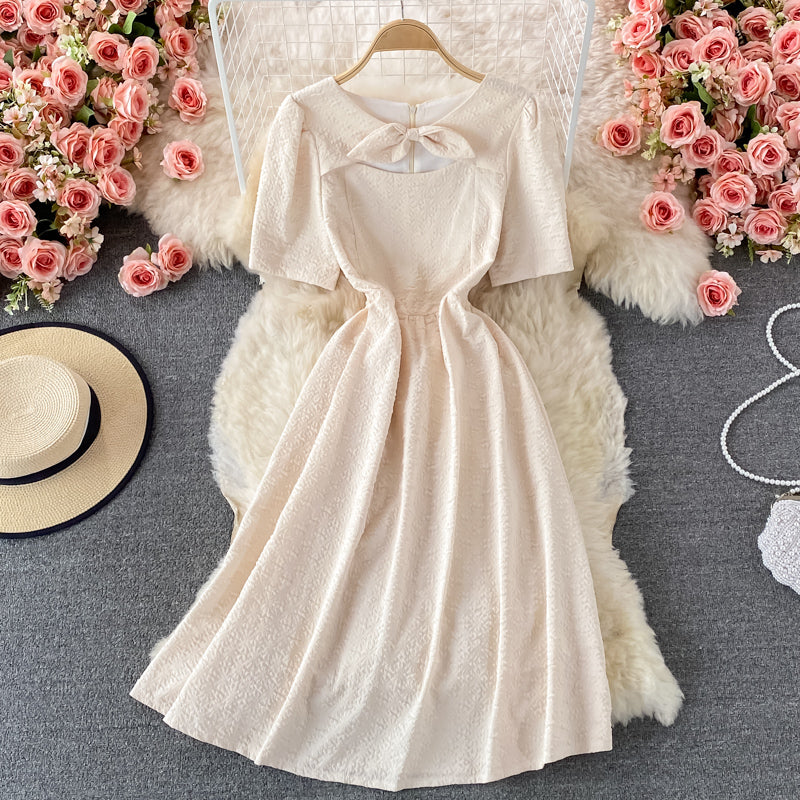 Robe trapèze courte à nœud mignon, robe tendance 533