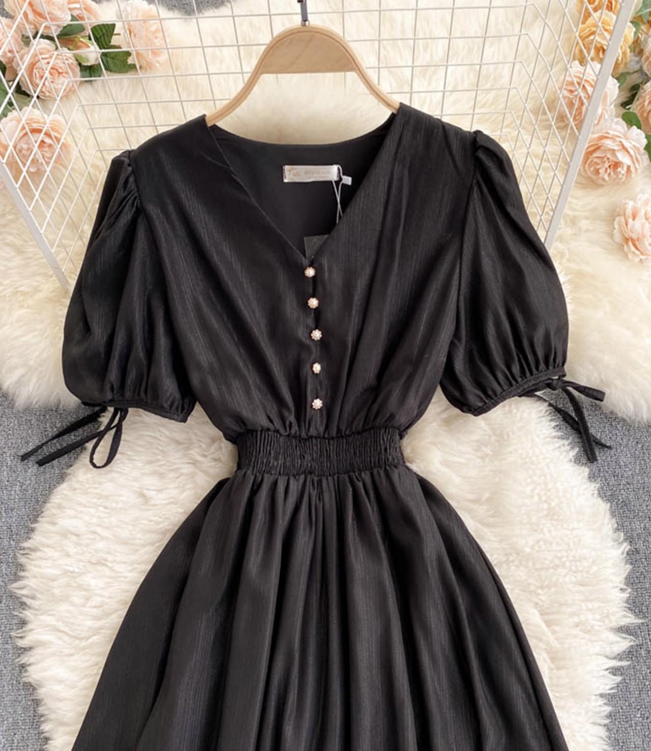 Robe courte simple à col en V, robe tendance 664