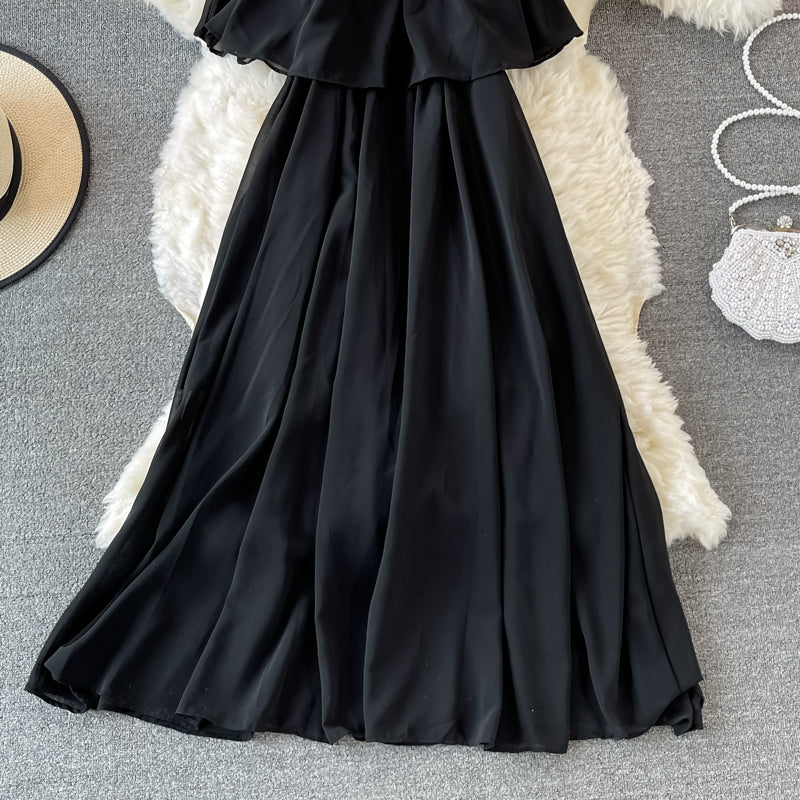 Robe trapèze en mousseline de soie à épaules dénudées, robe tendance 601