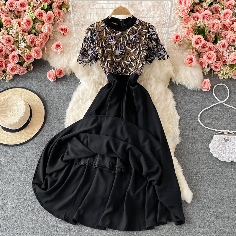 Black lace A line dress fashion dress 506