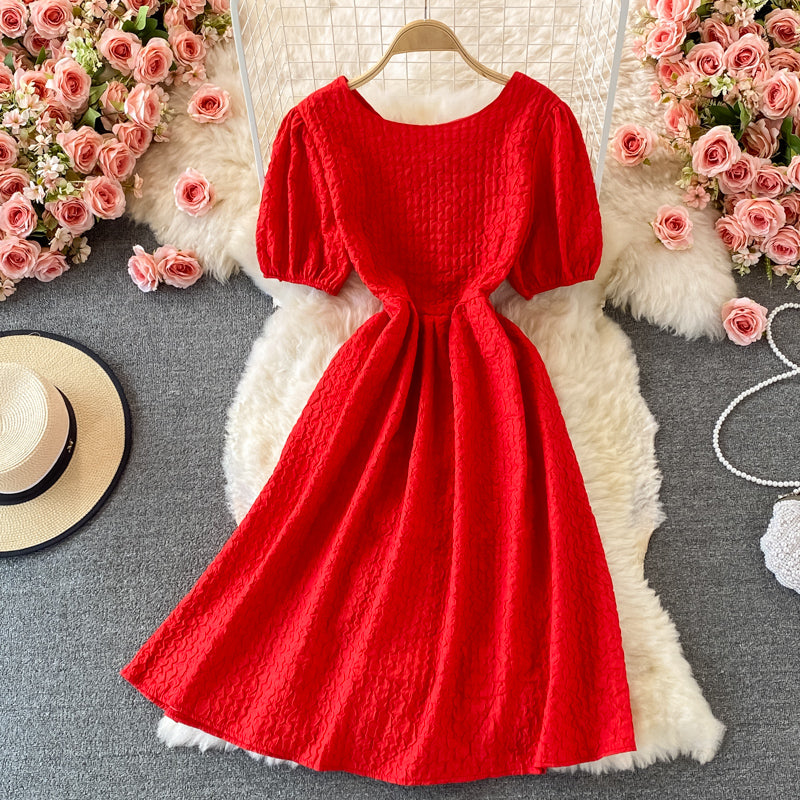 Cute round neck short A line dress fashion dress 498