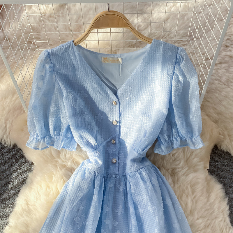 Cute v neck short dress A line fashion dress 396