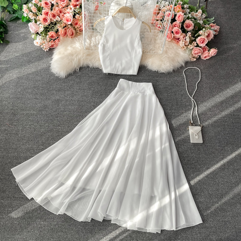 White A line two pieces dress fashion dress 614