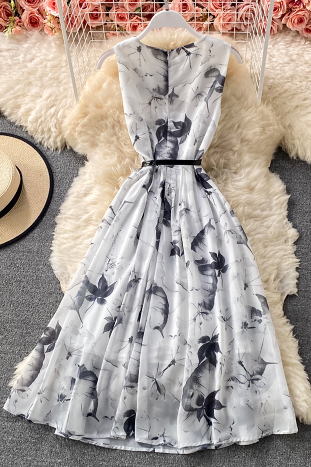 Robe à imprimé encre mignonne Robe trapèze tendance 685