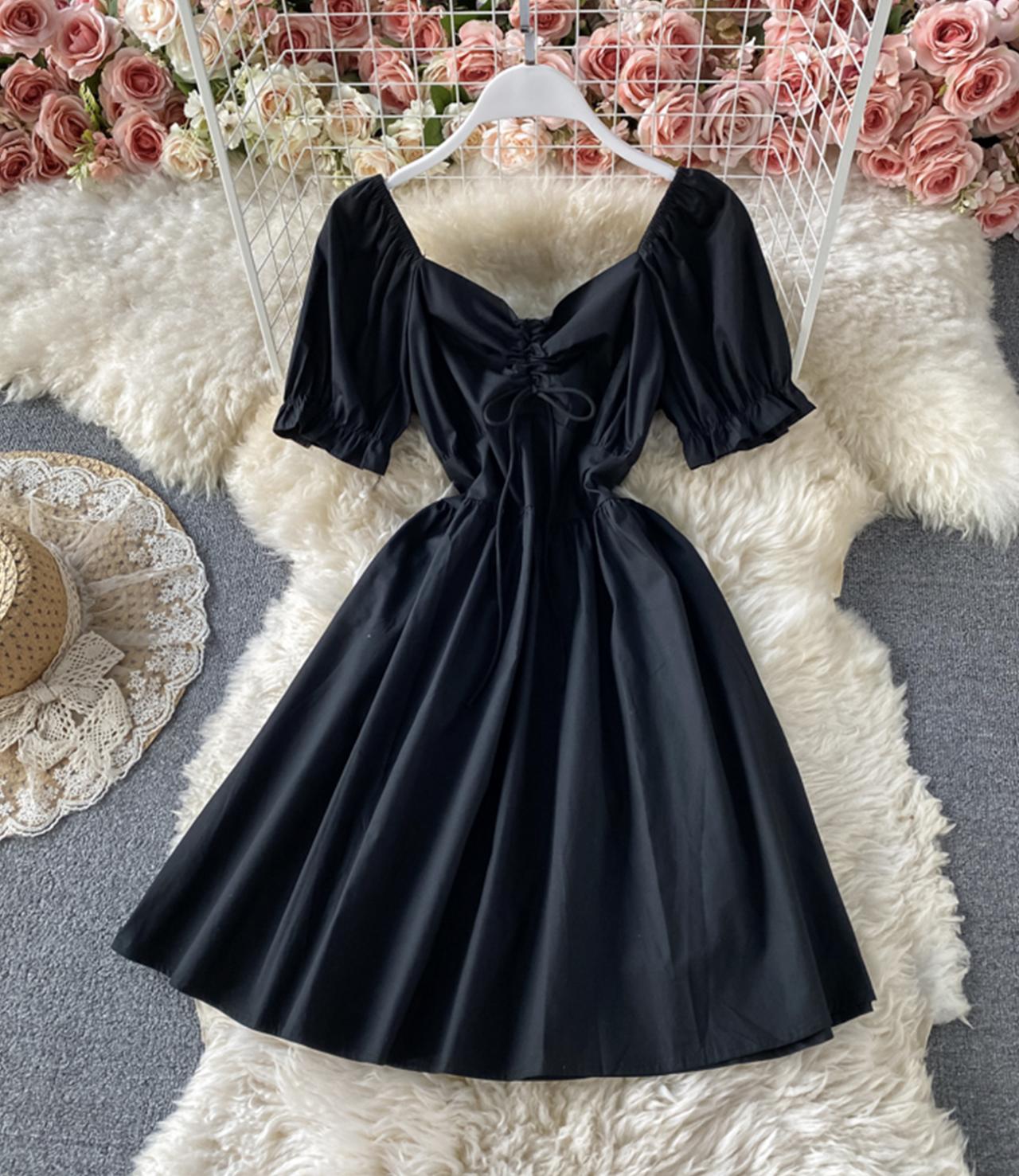 Black A line short dress fashion dress 689