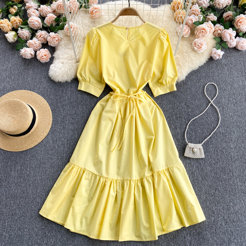 Yellow A line short dress fashion dress 580