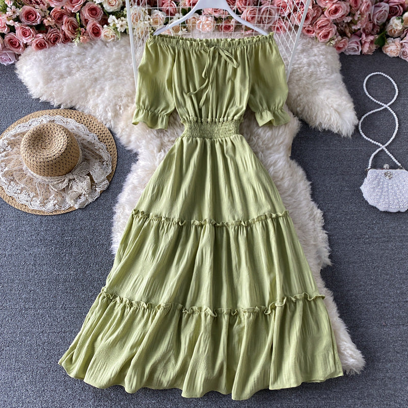 Cute A line off shoulder short dress fashion dress 590